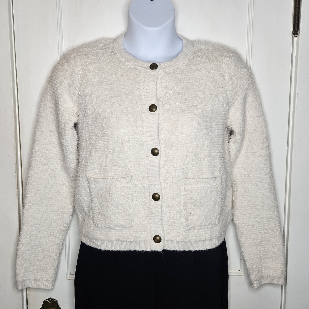 NWT Lucky Brand Chenille Loop Women's Cardigan In Off White - Size Medium